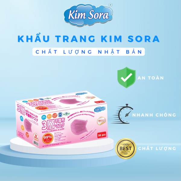 Khẩu trang y tế 3 lớp hồng - Khẩu Trang Y Tế Kim Sora - Công Ty TNHH Kim Sora